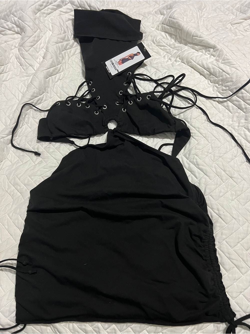 Dolls Kill Darker Wavs CHARGED LACE-UP BODYCON DRESS size M w/necklace NWT